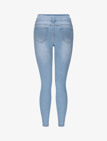Jean slim taille haute boutonnée - Bleu - 2