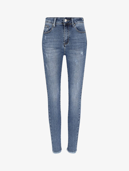 Jean skinny push up à éraflures - Bleu - 4