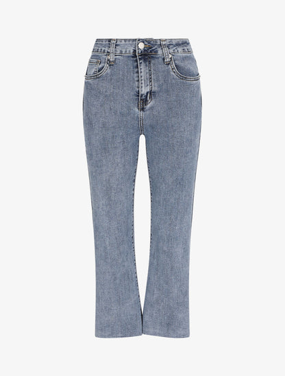 Jean flare 7/8 à taille haute et bords efficochés - Bleu clair - 4
