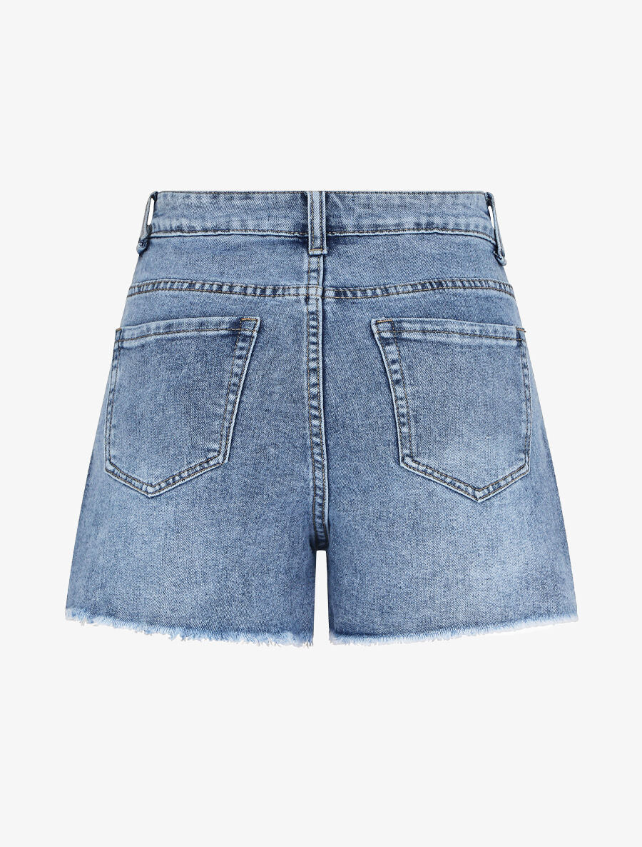 Short en jean à bords coupe franche - Bleu - 2