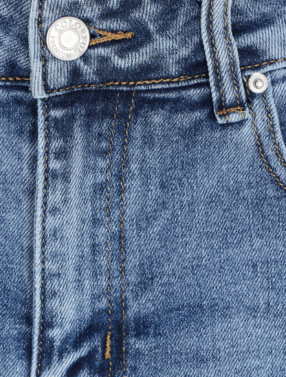 Short en jean à bords coupe franche - Bleu - 3