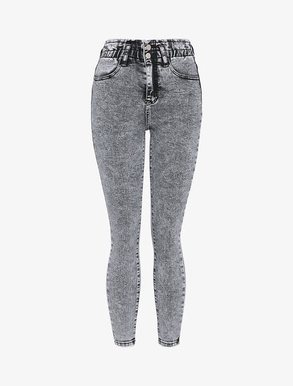 Jean skinny paperbag taille haute - Gris foncé - 1