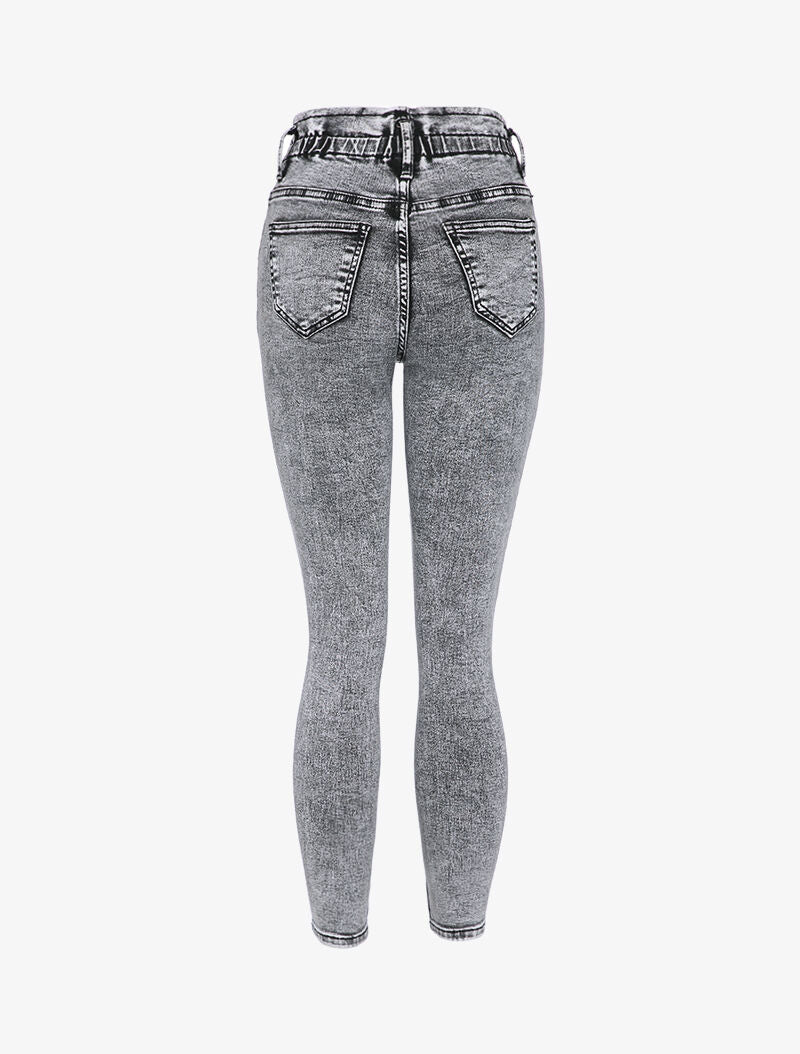 Jean skinny paperbag taille haute - Gris foncé - 2