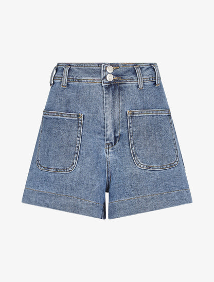 Mini short coupe trapèze - Bleu denim - 4