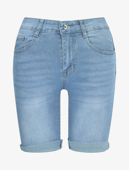 Bermuda push up à ourlets - Bleu denim - 1