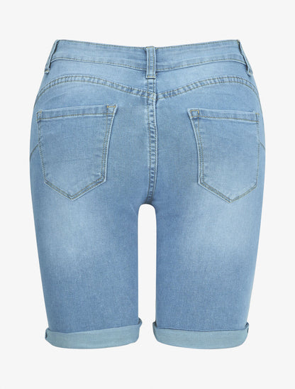 Bermuda push up à ourlets - Bleu denim - 2