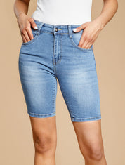 Bermuda push up coupe droite - Bleu denim - 1