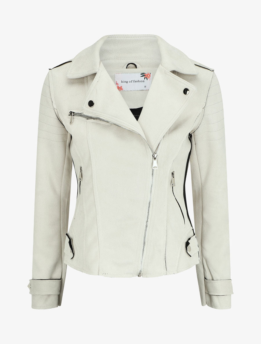 Veste style perfecto effet daim - Écru - 4