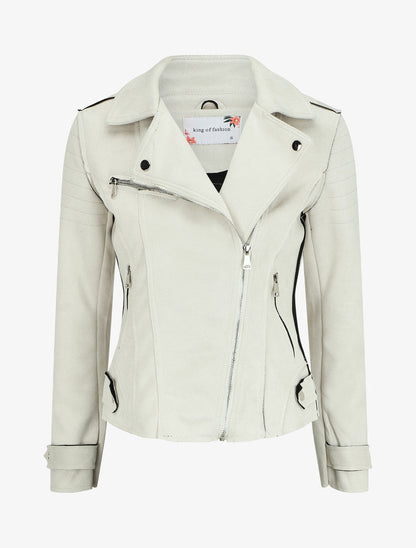 Veste style perfecto effet daim - Écru - 4