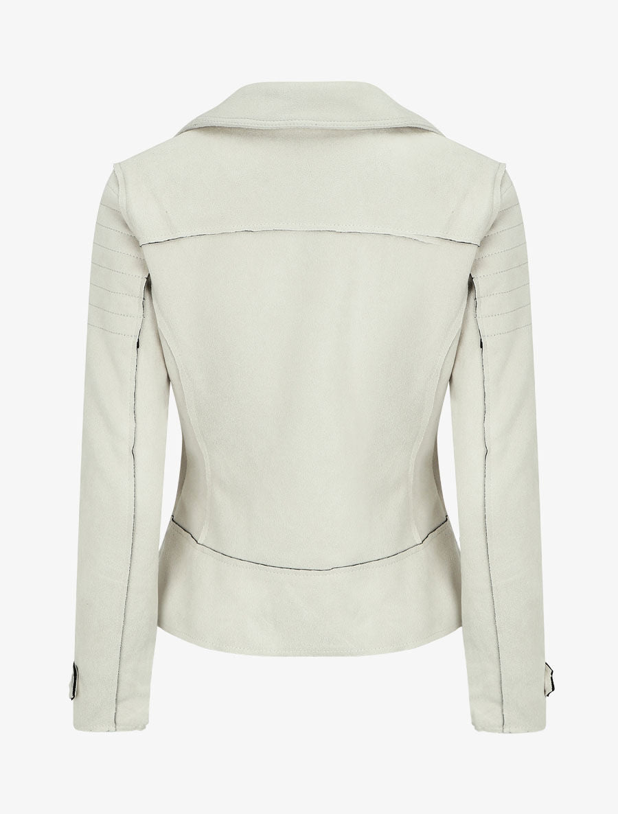 Veste style perfecto effet daim - Écru - 2