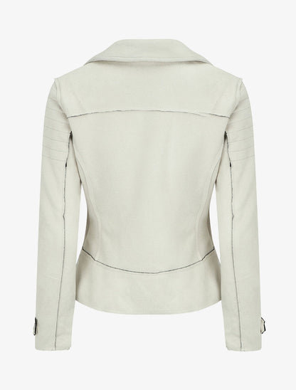 Veste style perfecto effet daim - Écru - 2