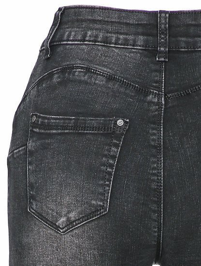 Jean skinny taille haute à déchirures - Noir - 3