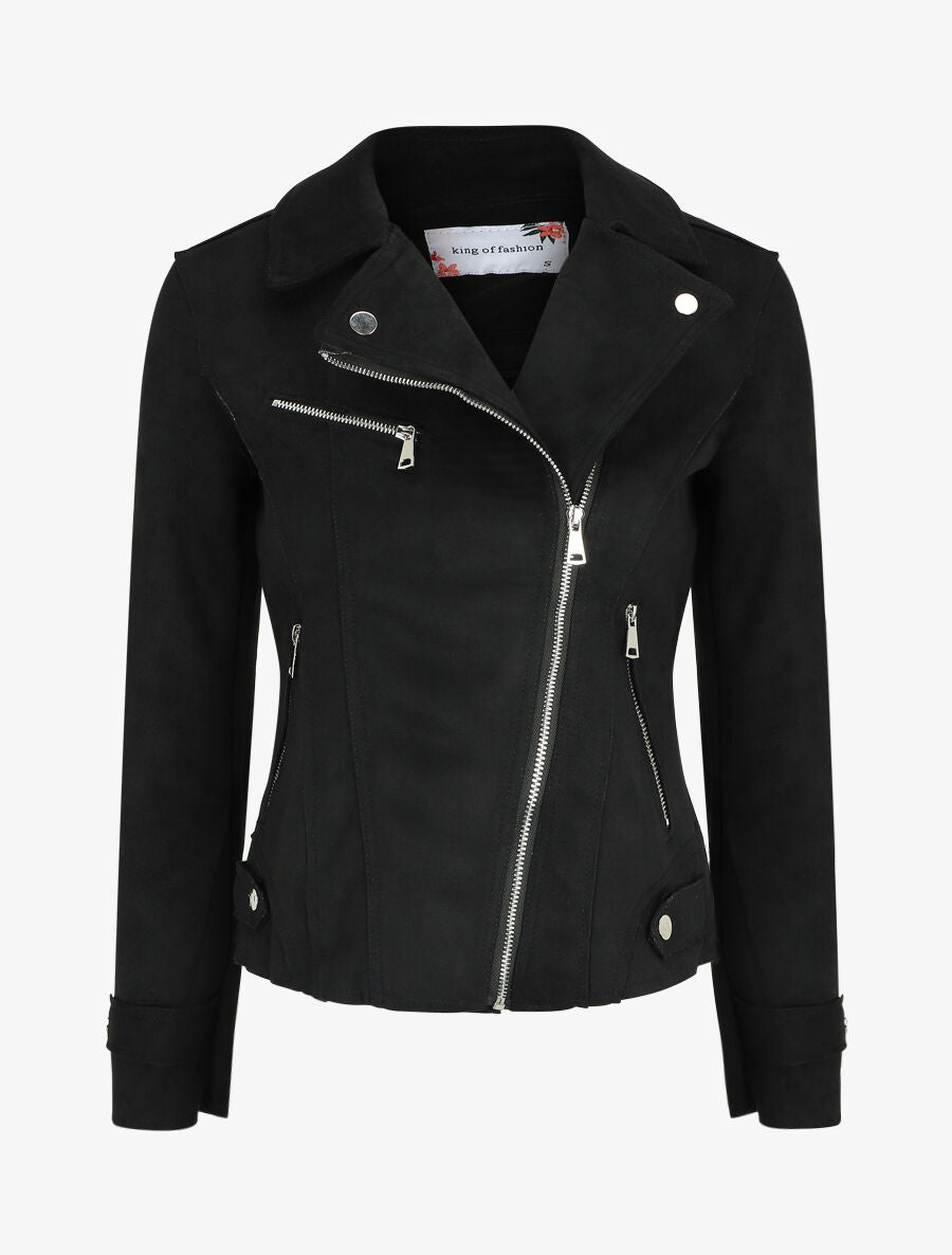 Veste style perfecto effet daim - Noir - 1