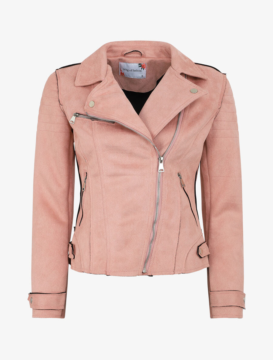 Veste style perfecto effet daim - Rose - 4