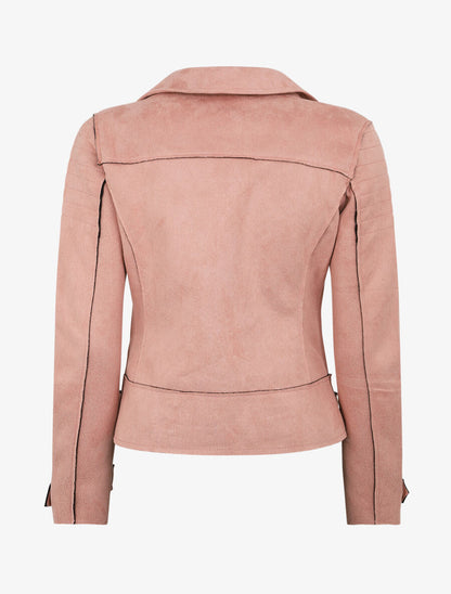 Veste style perfecto effet daim - Rose - 2