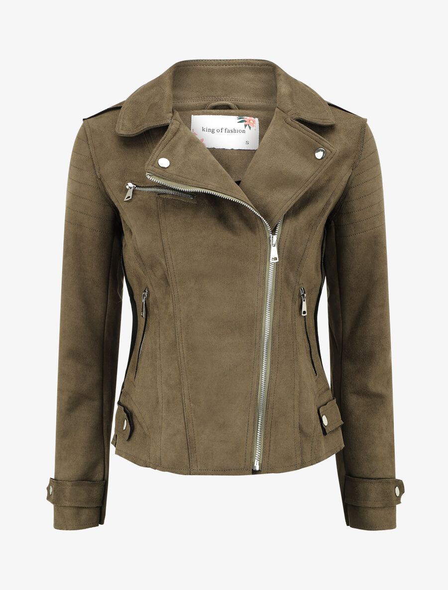 Veste style perfecto effet daim - Kaki - 4