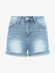 Short en jean délavé à revers - Bleu clair - 1