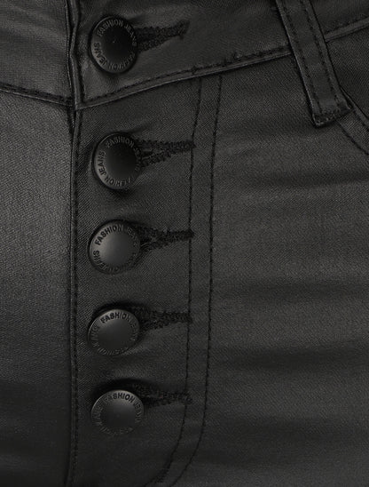 Jean skinny ciré push-up boutonnée - Noir - 3