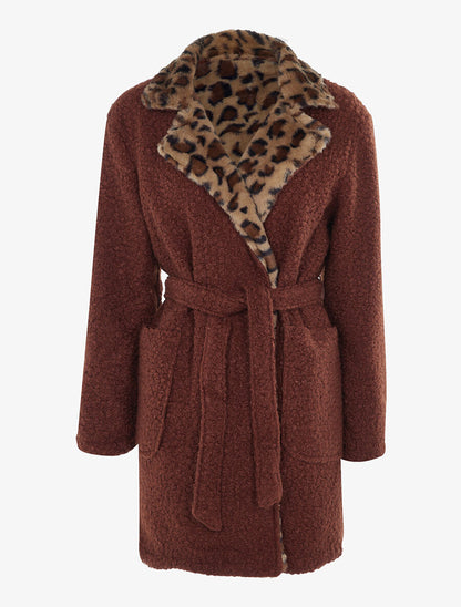 Manteau réversible effet laine bouclette - Terre de sienne - 5