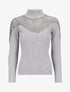 Pull côtelé à épaules en dentelle et col montant - Gris - 4