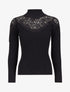 Pull côtelé à épaules en dentelle et col montant - Noir - 1