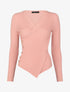 Pull côtelé à col cache-coeur et bord asymétrique - Rose - 1