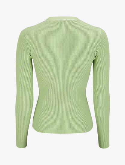 Pull côtelé à col V boutonné - Vert pomme - 2