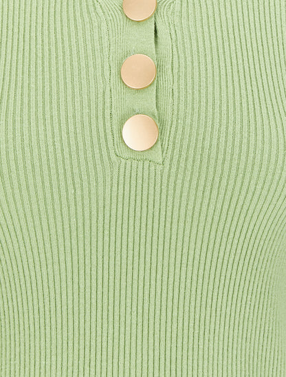 Pull côtelé à col V boutonné - Vert pomme - 3