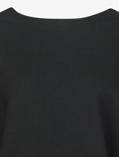 Pull manches dolman à motifs en tulle transparent et bords arrondis - Noir - 3