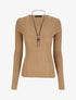 Pull côtelé à col V - Beige - 1