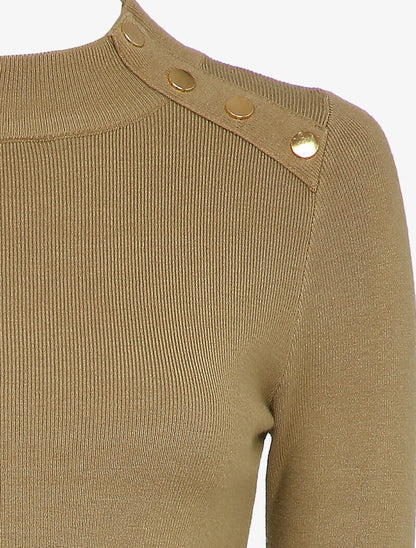 Pull stretch à détails dorés - Camel - 3