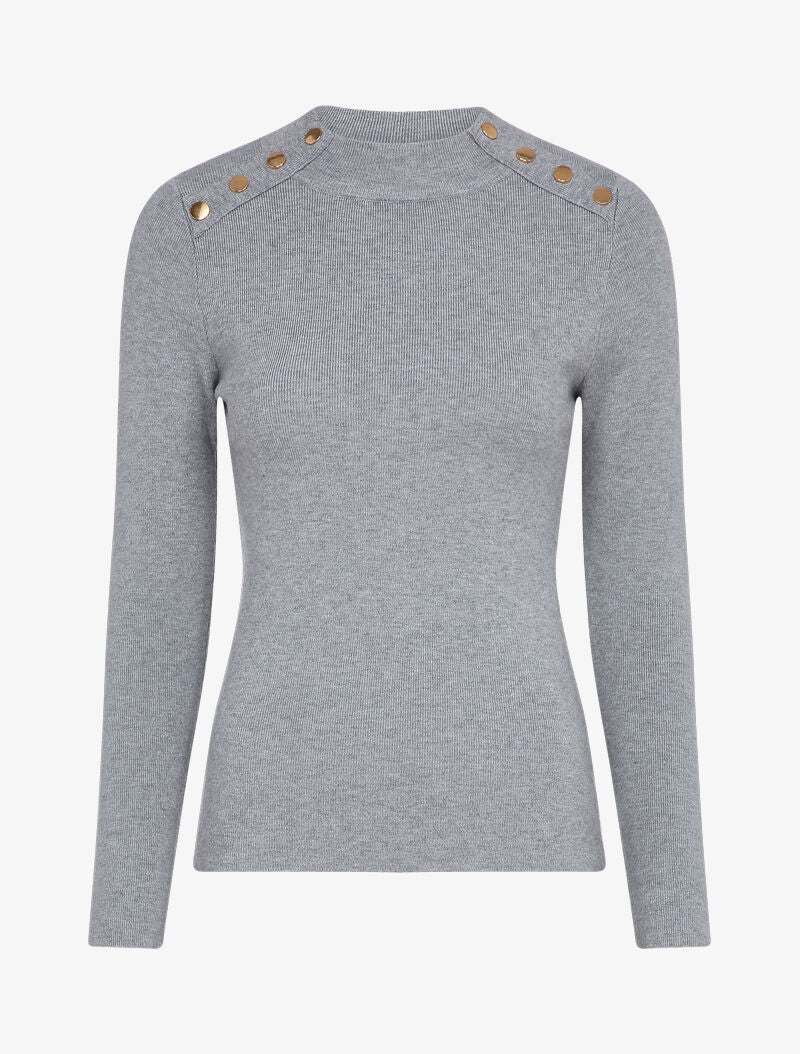 Pull stretch à détails dorés - Gris clair - 4