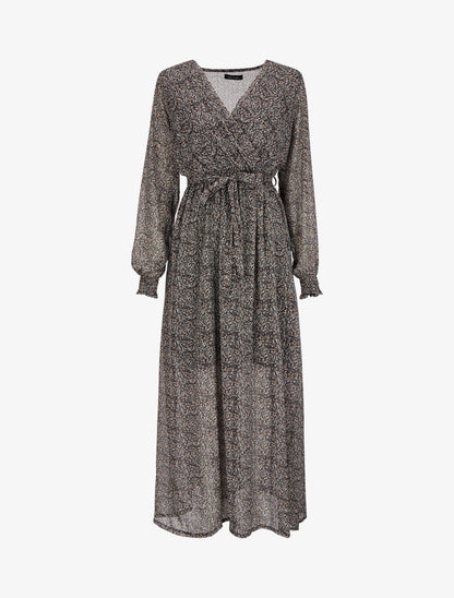 Robe longue cache-coeur à imprimé feuilles d&