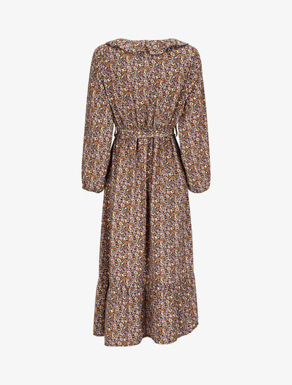 Robe imprimé fleuri à col V volanté - Noir - 2