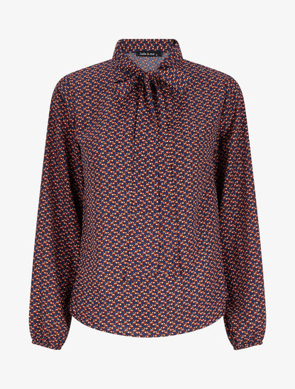 Blouse col lavallière à imprimé graphique - Bleu marine - 5