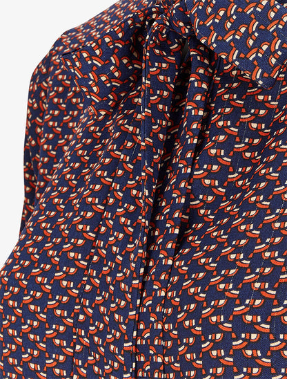 Blouse col lavallière à imprimé graphique - Bleu marine - 3
