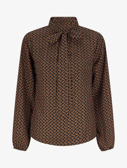 Blouse col lavallière à imprimé graphique - Noir - 1