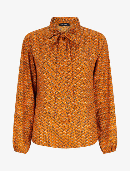 Blouse col lavallière à imprimé graphique - Orange - 1