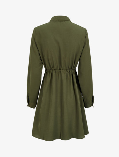 Robe chemise mi-longue à lien à nouer - Kaki - 2