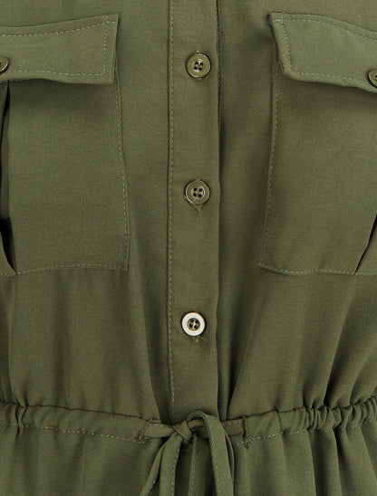 Robe chemise mi-longue à lien à nouer - Kaki - 3