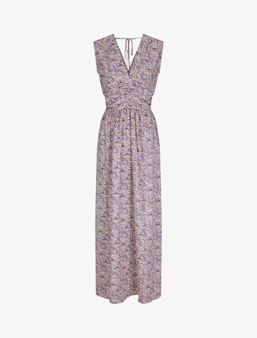 Robe longue à imprimé fleurs du printemps - Lilas - 5