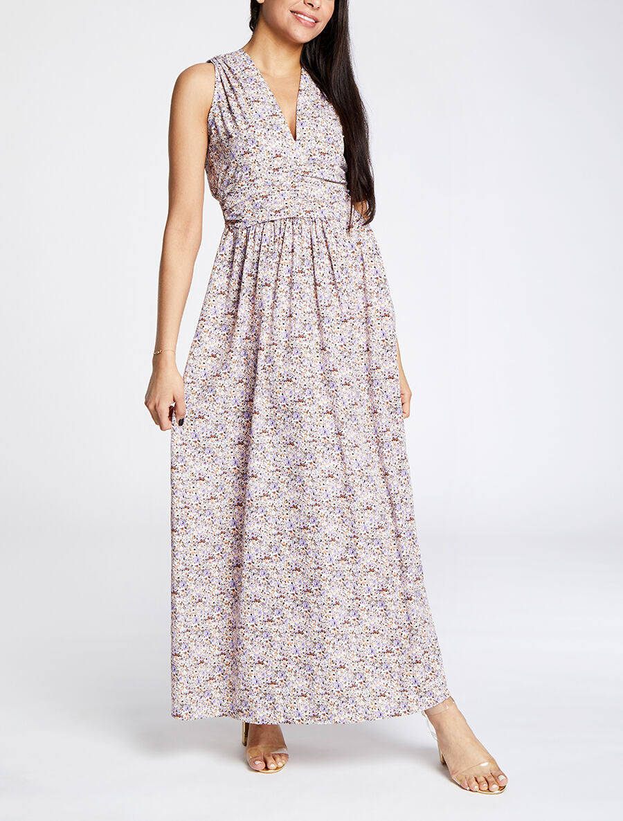 Robe longue à imprimé fleurs du printemps - Lilas - 4