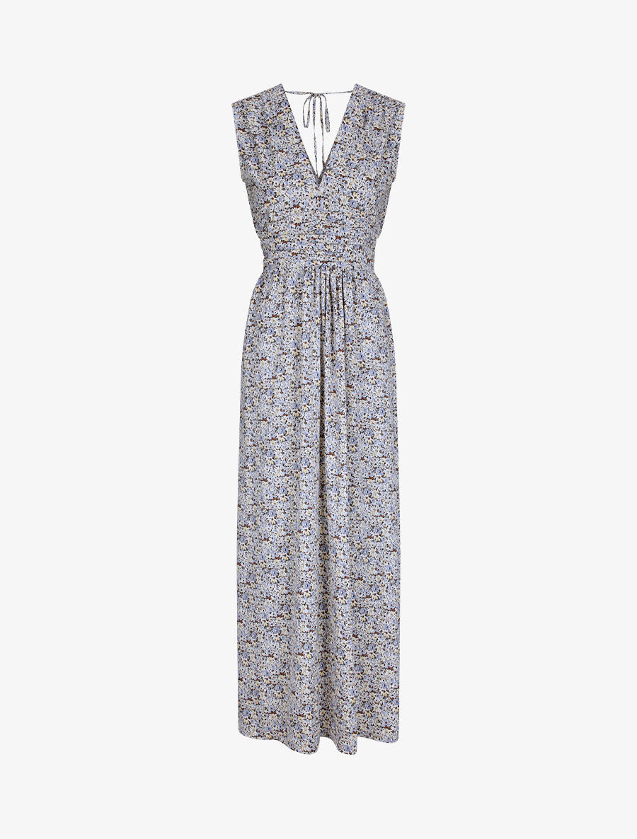 Robe longue à imprimé fleurs du printemps - Bleu - 5