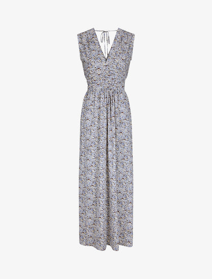Robe longue à imprimé fleurs du printemps - Bleu - 5