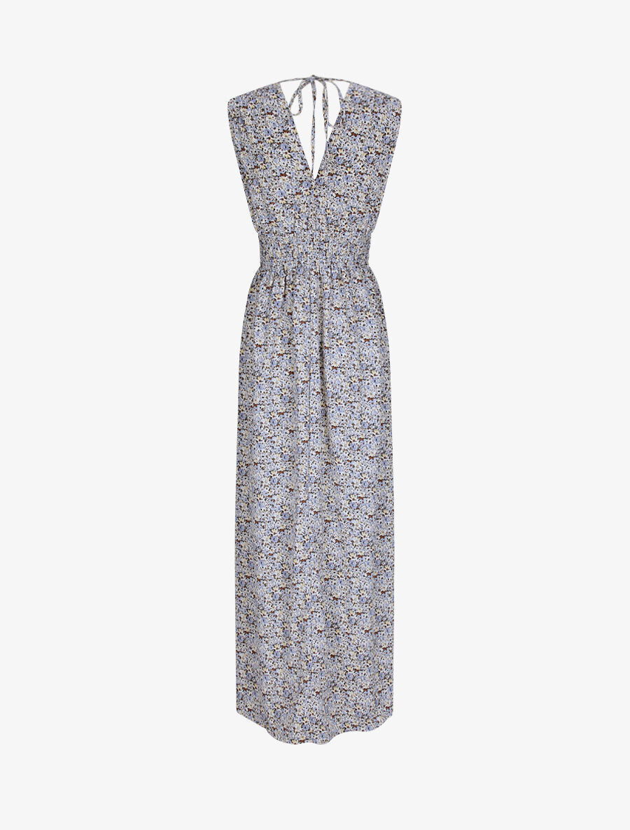 Robe longue à imprimé fleurs du printemps - Bleu - 2