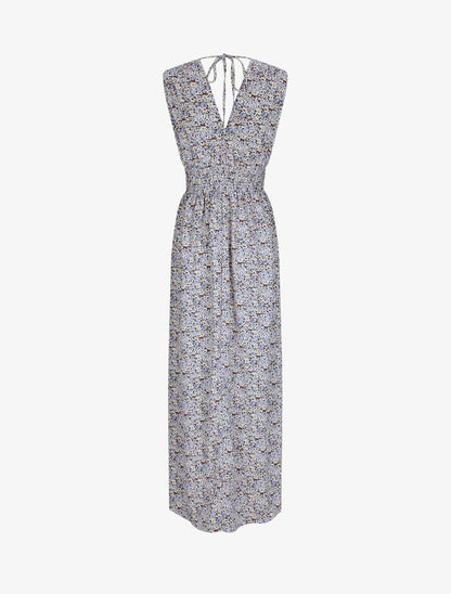 Robe longue à imprimé fleurs du printemps - Bleu - 2