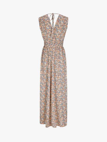 Robe longue à imprimé fleurs du printemps - Orange - 2