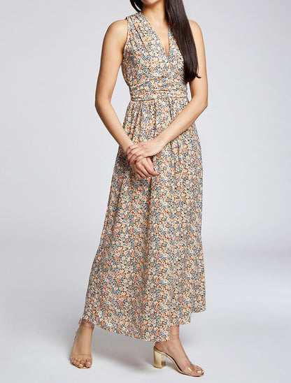 Robe longue à imprimé fleurs du printemps - Orange - 4
