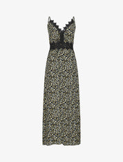 Robe longue à fleurs graphiques et à fines broderies - Noir - 1
