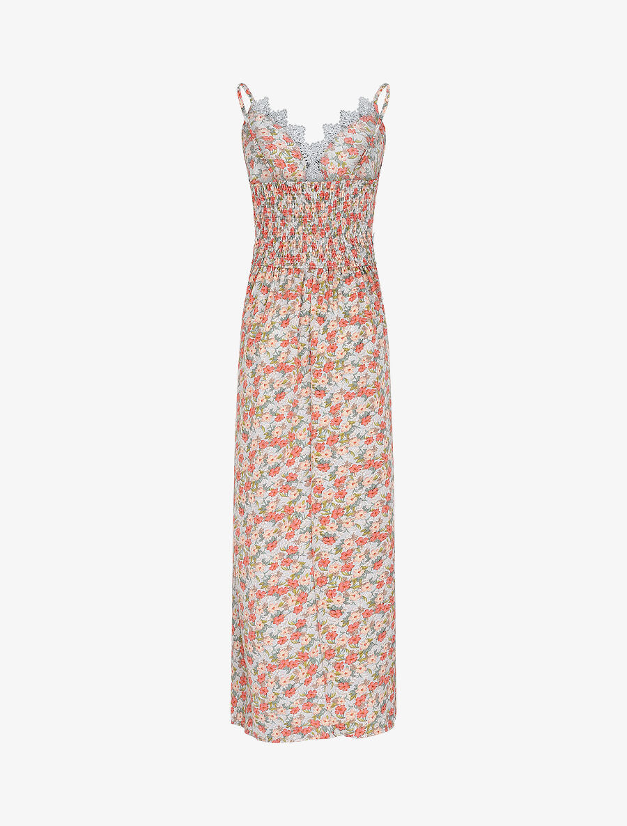 Robe longue fleurie et à fines broderies - Orange - 2